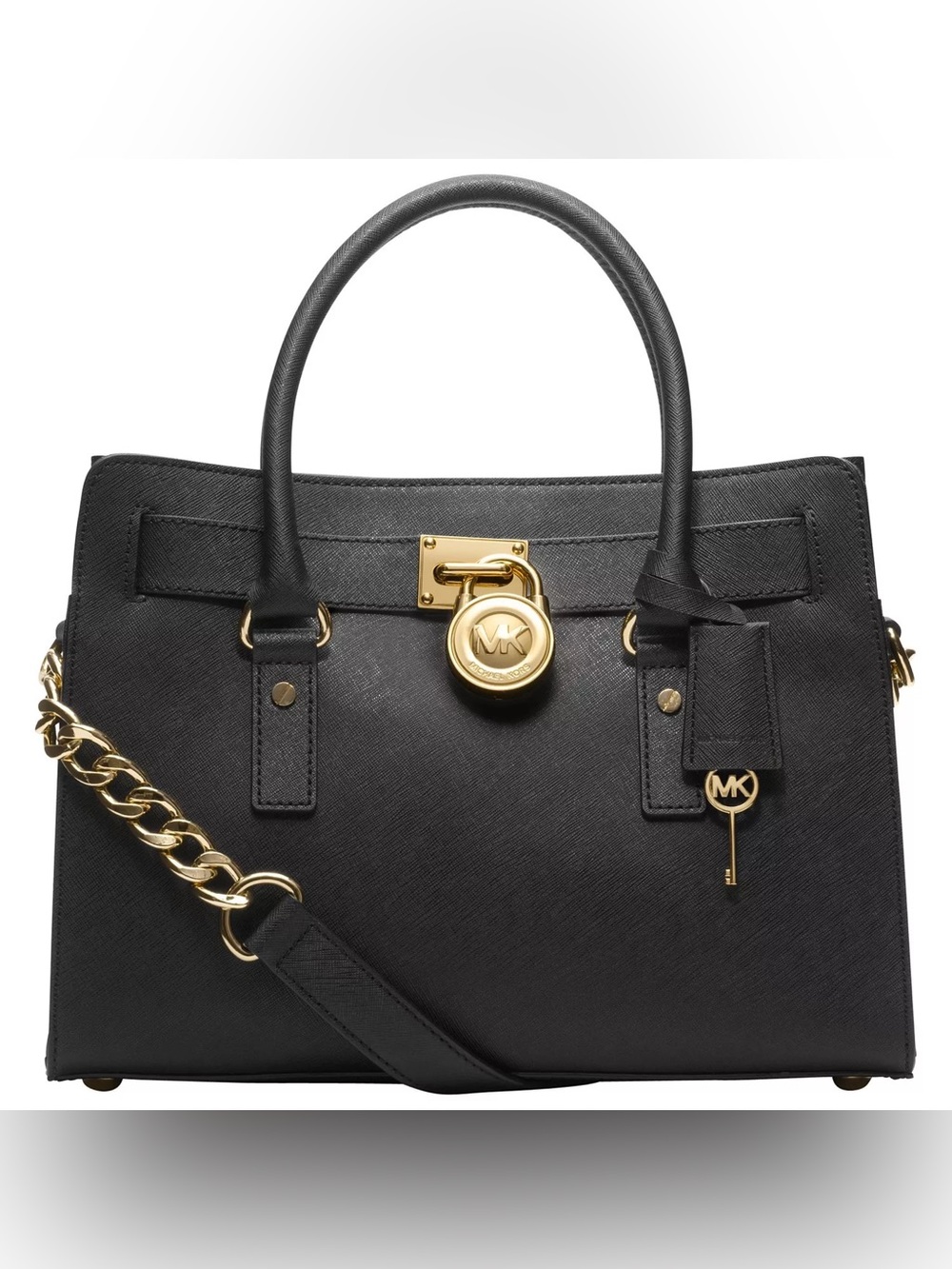 MICHAEL Michael Kors Black Hamilton 18K East/West Leather Satchel Bag
